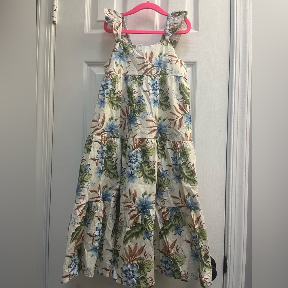 Janie and Jack Floral Dress - Cream with Blue and Green Tropical Print